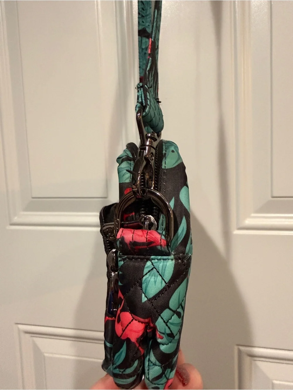 LUG Quilted Flamingo Print Crossbody Bag - Black/Teal/Pink